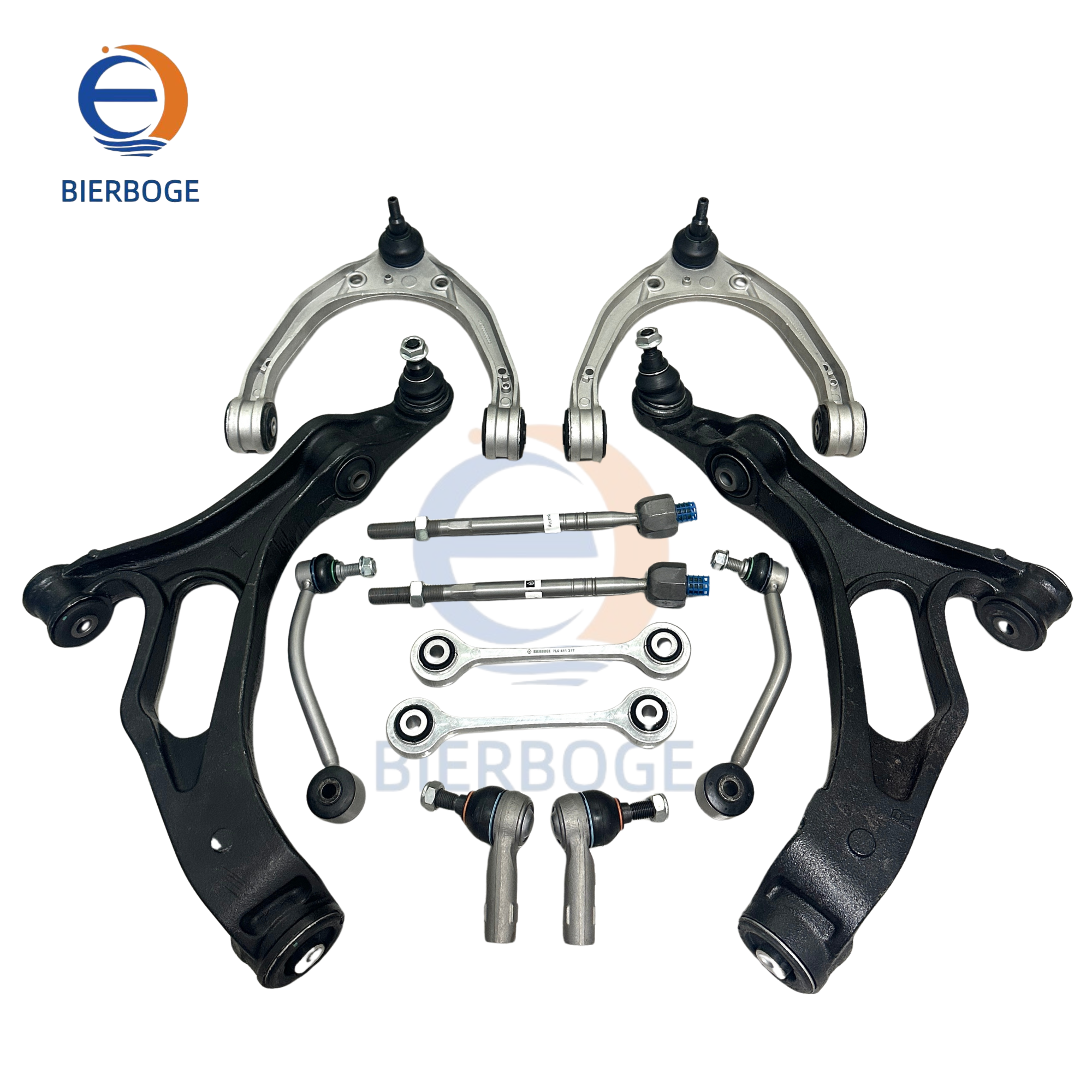 Suitable for 2004-2010 models of Touareg and Cayenne, including a full set of front control arms, front and rear stabilizer bars, inner and outer tie rod ends