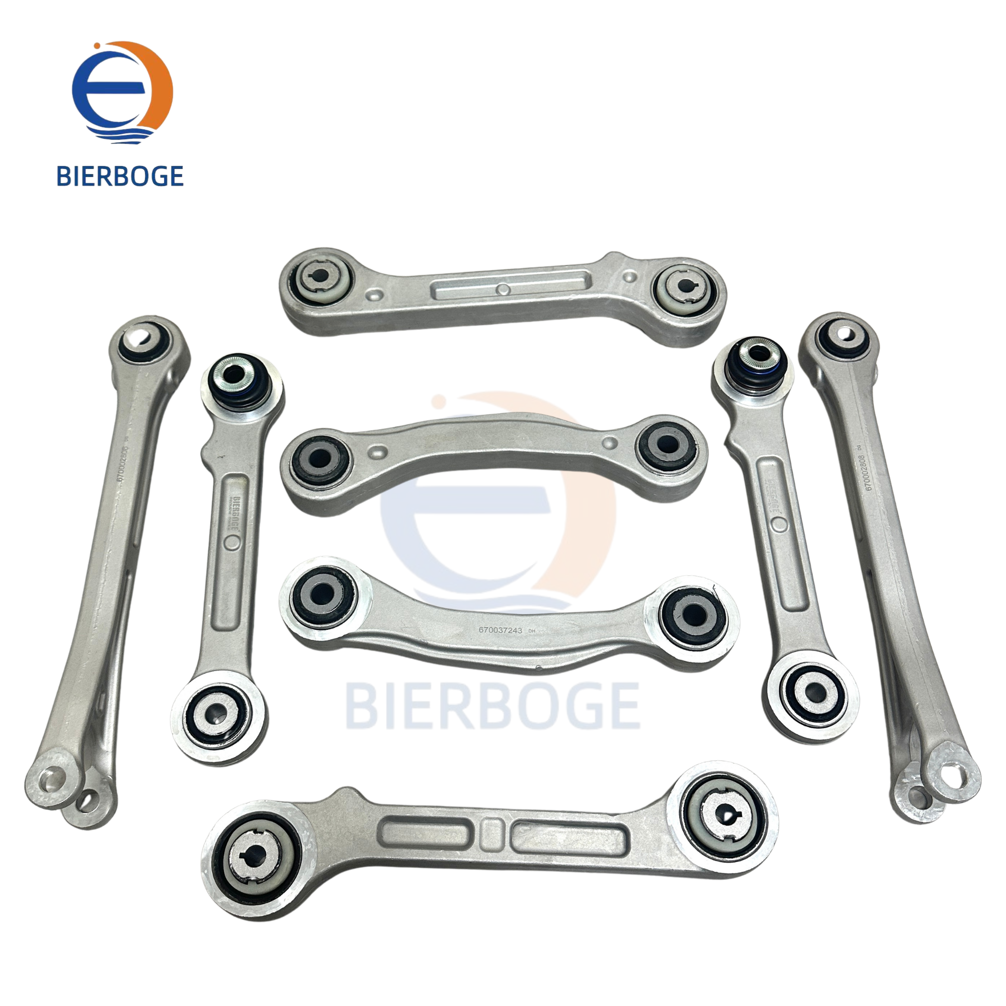 8-piece Rear Control Arm Suspension Kit for Maserati Levante M161, Part Numbers: 670002808, 670032016, 670032017, 670158898, Equivalent to 670037243
