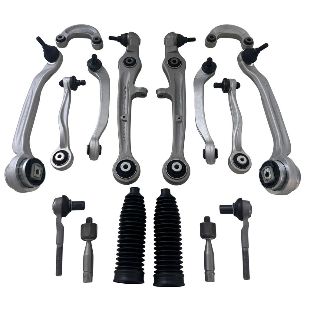 16-piece set of high-quality front control arms, inner and outer tie rod ends, compatible with Audi A6 C6, A8 D3, Volkswagen Phaeton and Bentley Flying Spur