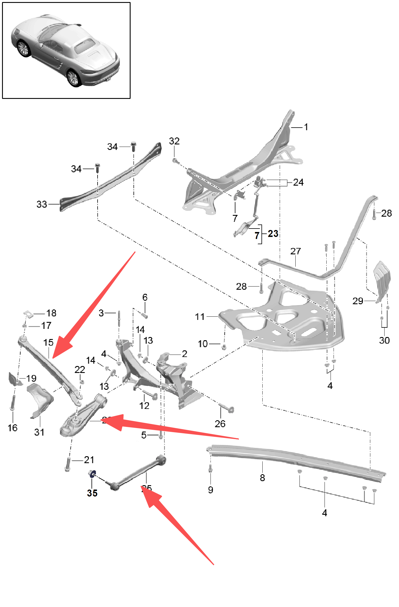 Brand-new high-quality front and rear control arms, front and rear stabilizer bars, inner and outer tie rod ends, suitable for Porsche 718, 991, 982, 981