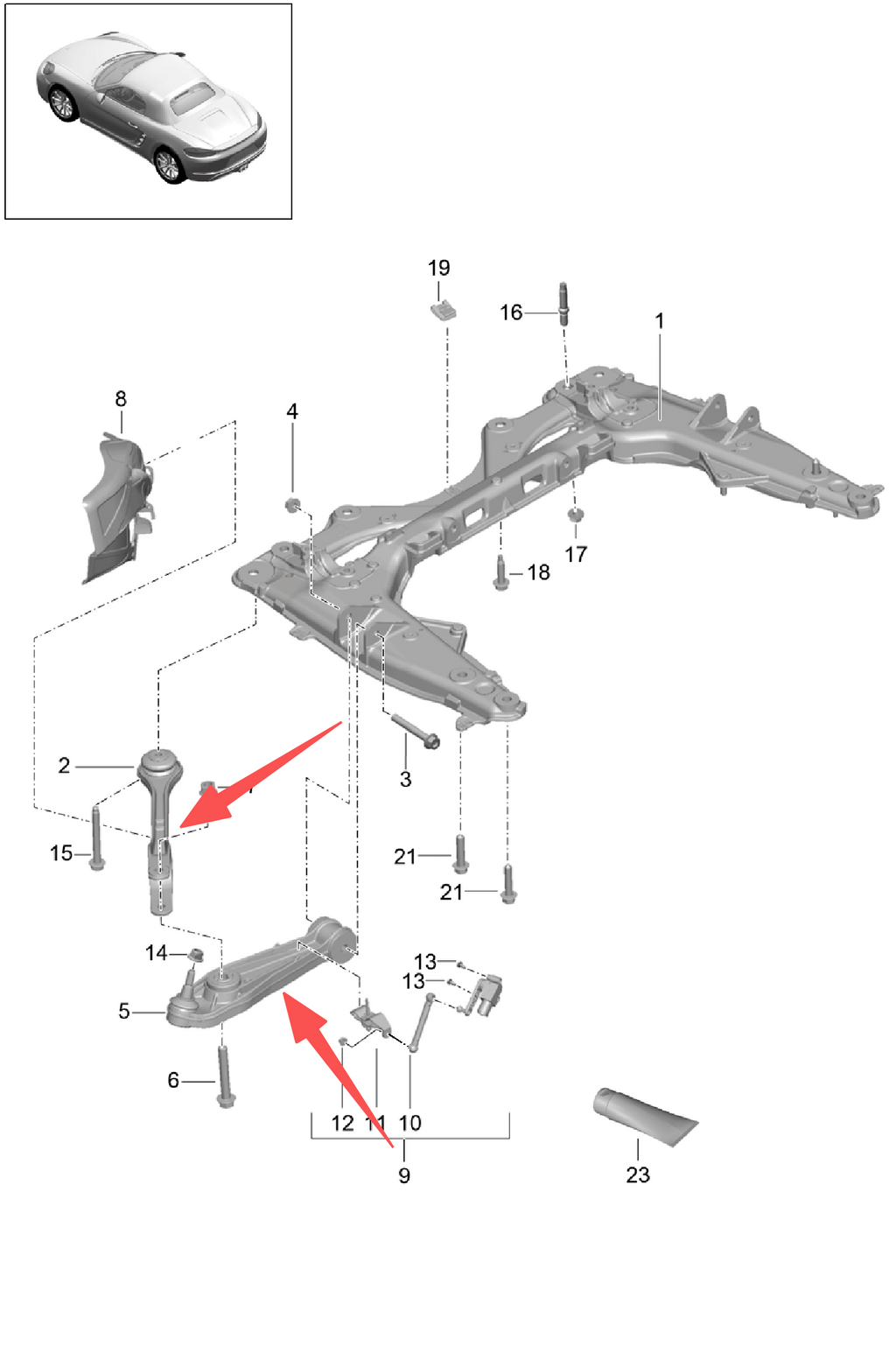 Brand-new high-quality front and rear control arms, front and rear stabilizer bars, inner and outer tie rod ends, suitable for Porsche 718, 991, 982, 981