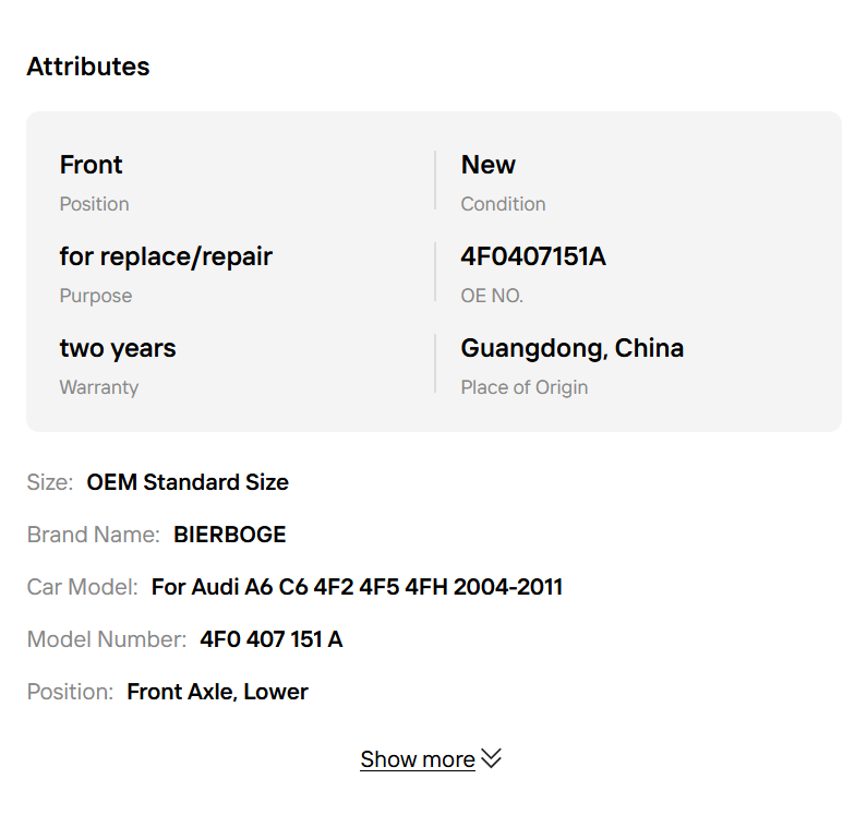 Suitable for the lower control arm of the Audi A6 C6 suspension system, straight 4F0 407 151 A 4F0407151A